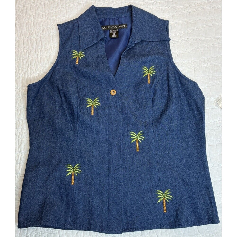 NWT vtg Anne Carson Chambray denim top Sz M embroider palms cruiscecore resort